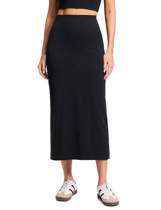 CRZ YOGA Butterlift Maxi Pencil Skirt for Women - High Waisted Bodycon Casual Travel Skort with Back Slit Black Medium