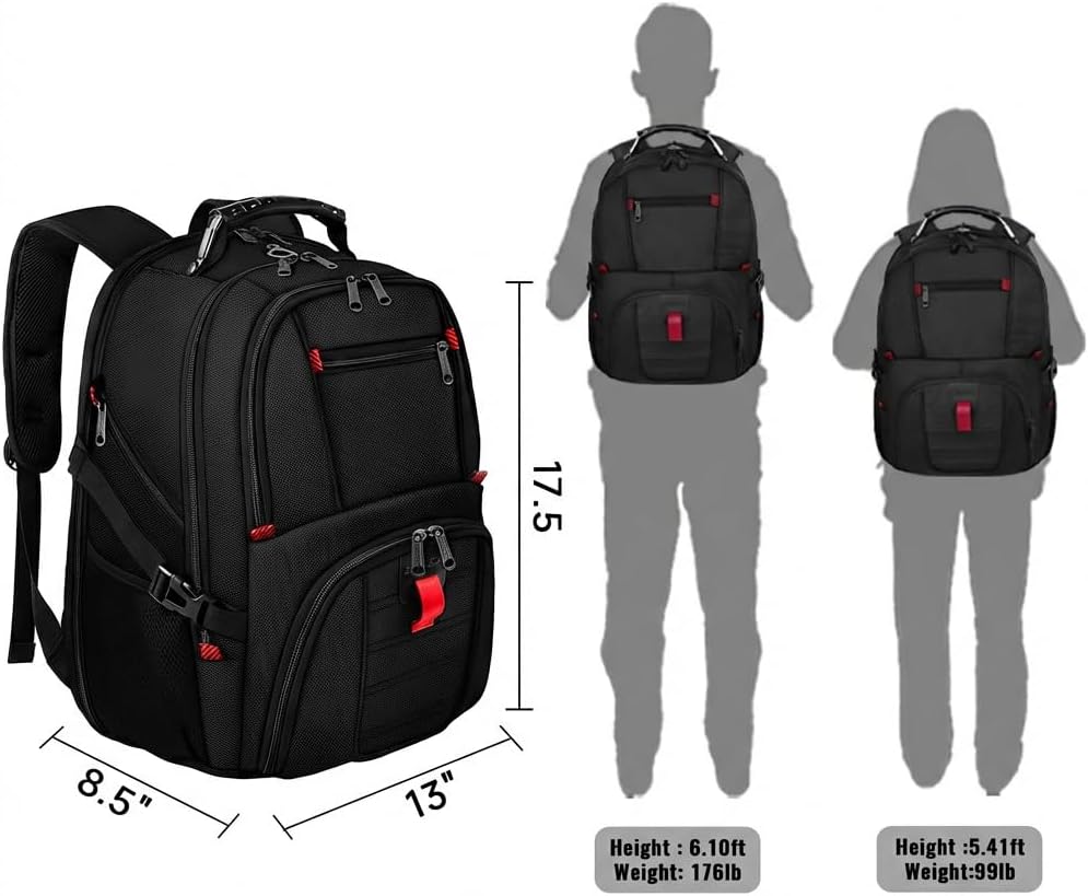 YOREPEK Large Backpack - Water Resistant Travel Bag for 17-Inch Laptops | Black Color, Airline Approved