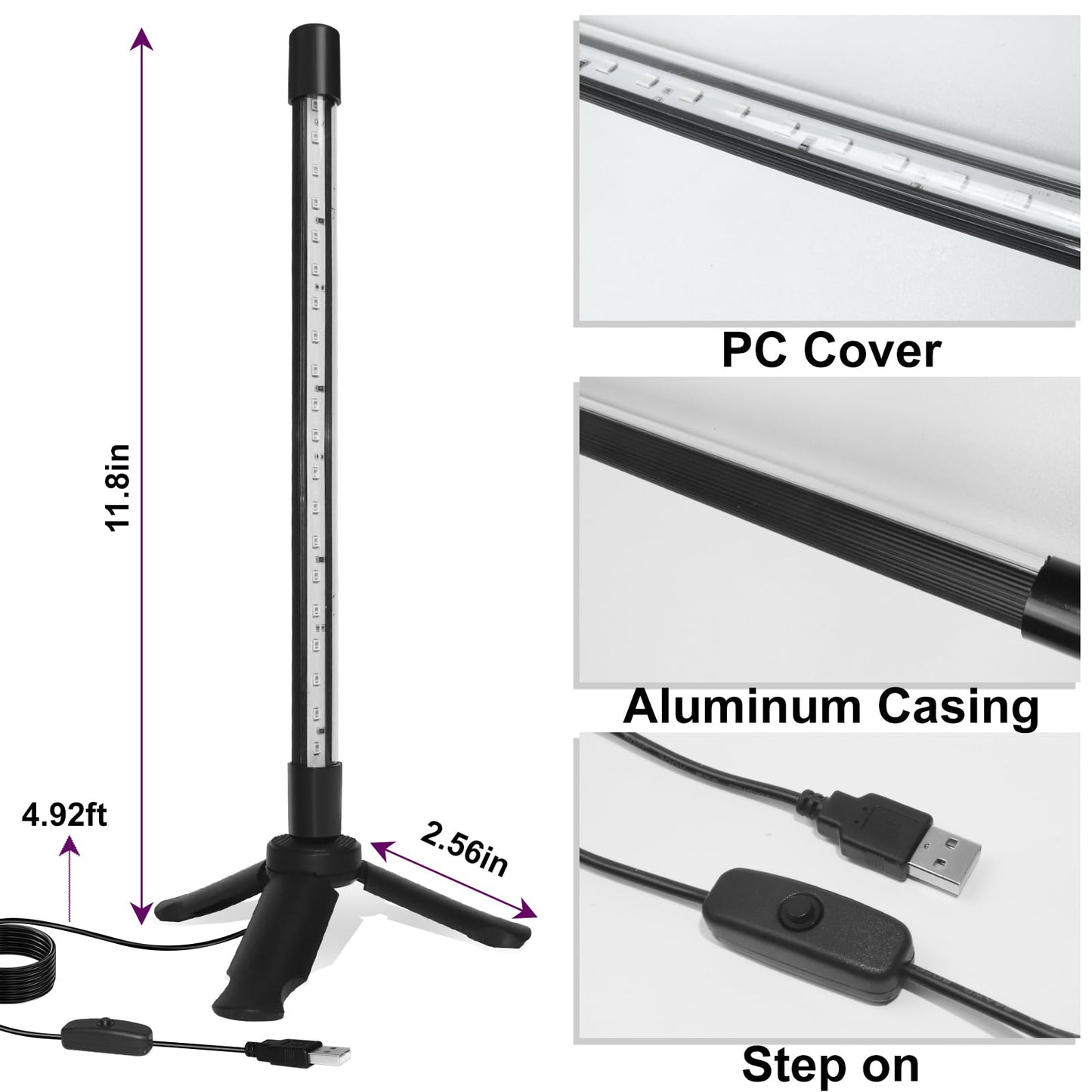 ycponggon 1 Pack LED Black Lights, Upgraded Triangular Bracket Vertical Standing Table Blacklight Fixture 10W, 1FT Desktop Led Black Light with Stand, Perfect for Party