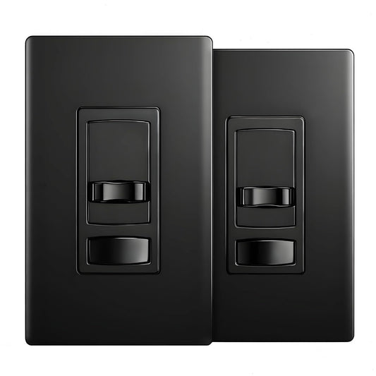 Dimmer Light Switch, for 300W Dimmable LED/CFL Lights and 600W Incandescent/Halogen, Single Pole/3-Way LED Slide Dimmer, Wall Plate Included, UL Listed, Black, 2PK