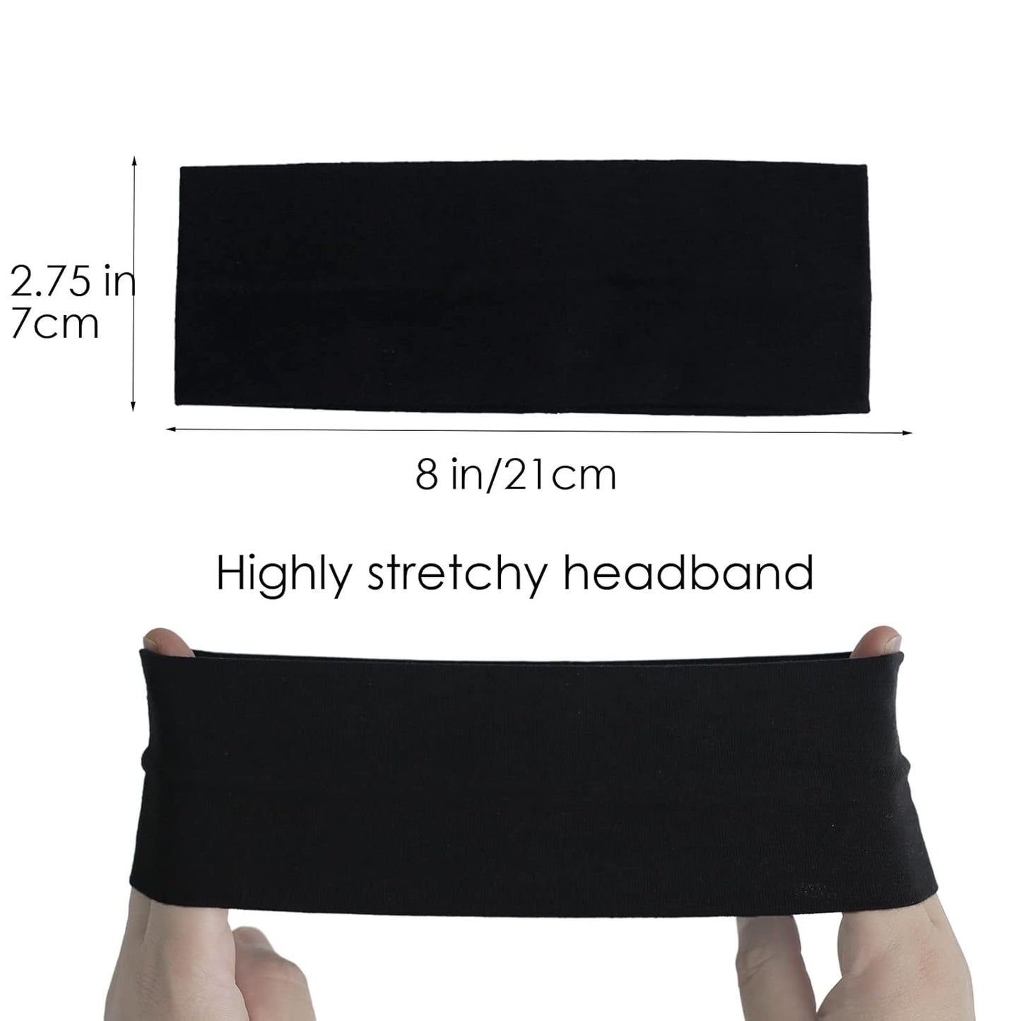 Skiennix Black Headbands for Women - Non-Slip Stretchy Cotton Hair Wraps | 6 Pcs Set