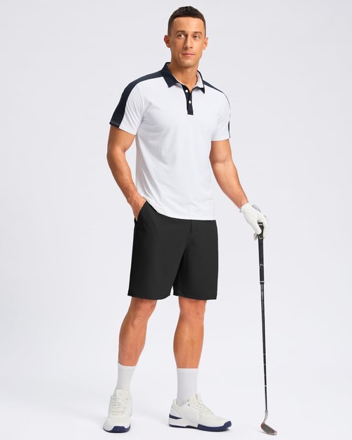 Pudolla Men's Casual Shorts 9" Lightweight Golf Shorts with 3 Pockets Stretch Quick Dry Comfy Work Shorts（Black 9_L