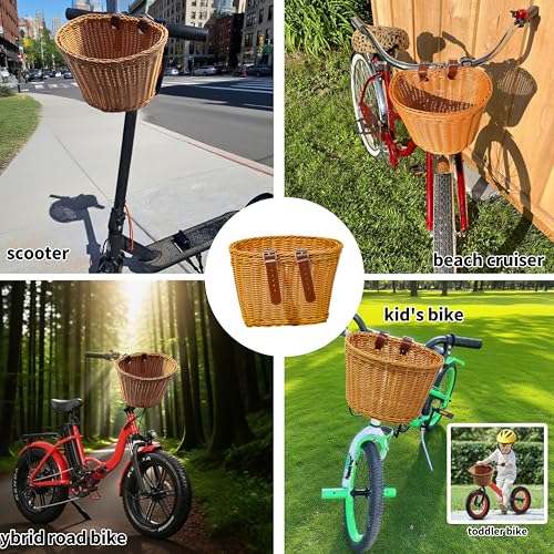 Detachable Rattan Bike Front Basket for Kids & Adults – Large, Safe Front Rack