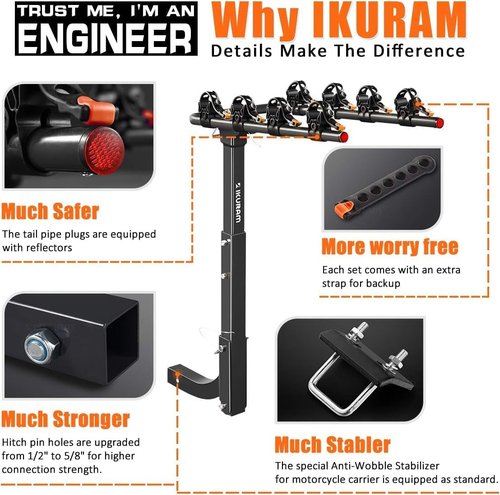 IKURAM R 4 Bike Rack Bicycle Carrier Racks Hitch Mount Double Foldable Rack for Cars, Trucks, SUV's and minivans with a 2" Hitch Receiver