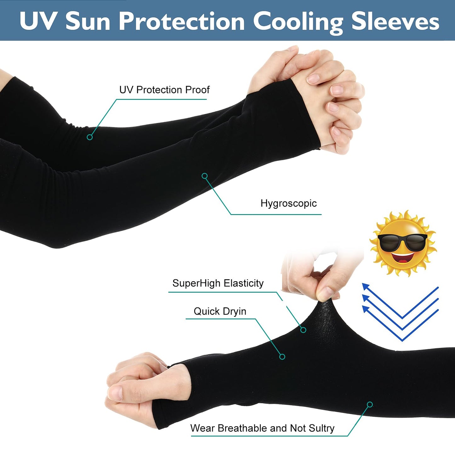 6 Pairs Black Arm Sleeves for Men Women to Cover Arms with Thumb Holes Sun Protection Arm Sleeves Volleyball Nylon Football Arm Sleeve to Cover Arms Sport Sun Protection Ice Silk Sleeves(35*10cm)