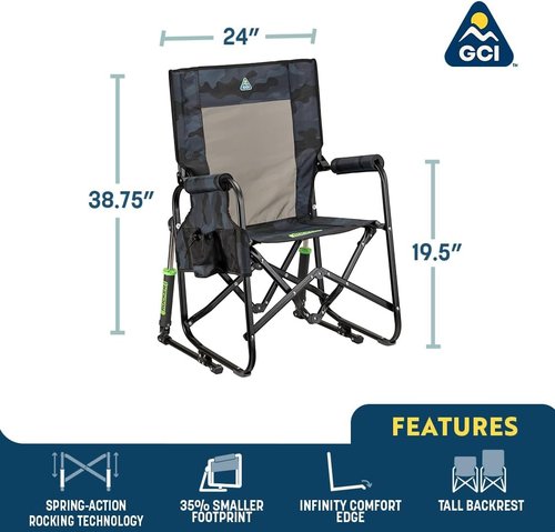 GCI Outdoor Stowaway Rocker - Portable Stealth Camo Folding Chair for Camping & Relaxation