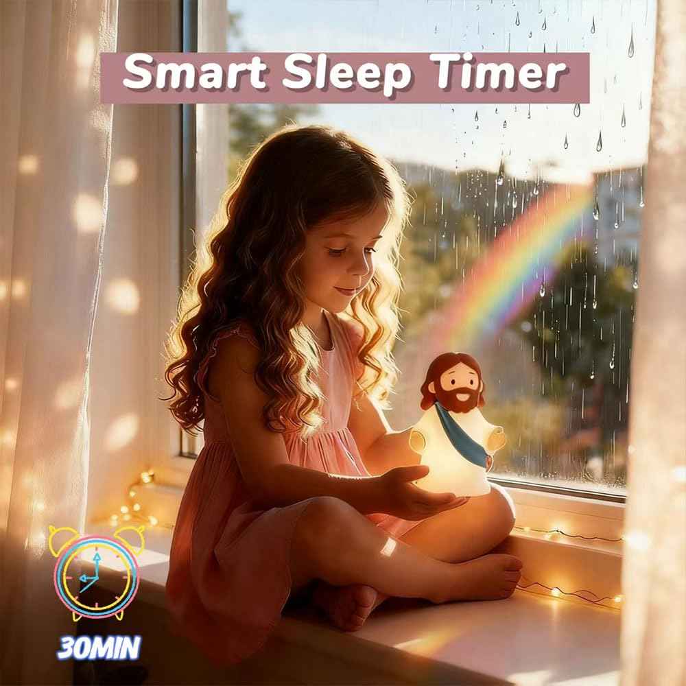 magical JD Little Jesus Night Light Mini Jesus Silicone Lamp Dimmable Nursery Nightlight for Kids Rechargeable Bedside Touch Lamp Perfect for Christmas, Easter and Baptism Gifts (Blue)