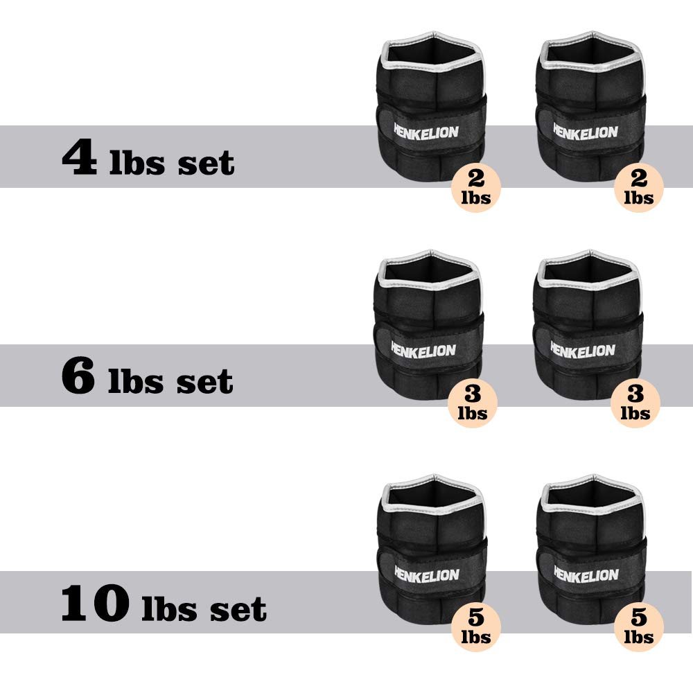 Henkelion 1 Pair 4 Lbs Adjustable Ankle Weights For Women Men Kids, Strength Training Wrist Weights Ankle Weights Set For Gym, Fitness Workout, Running, Lifting Exercise Leg Weights - each 2 Lbs Black