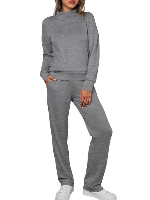 Totatuit Two Piece Sweatsuit Sets for Women Warm Lounge Sets Slouchy Tracksuit High Neck Winter Outfits Walking Comfy Fall Wear Dark Grey S