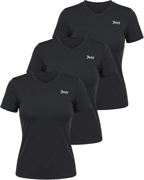 Juicy Couture Women's Short Sleeve V-Neck Athletic T-Shirts - 3 Pack for Fitness & Yoga Activewear