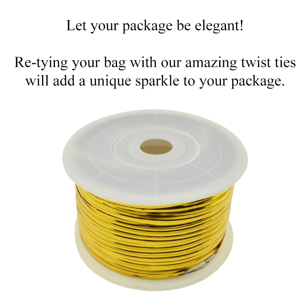 HAHIYO 100Yards/300Feet/91M Gold Metal Twist Ties for Bread, Candy, Coffee, Plant Garden, Cellophane Treat, Gift Wrapping, Plastic Bags - Halloween Party, Cake Present, Art Craft
