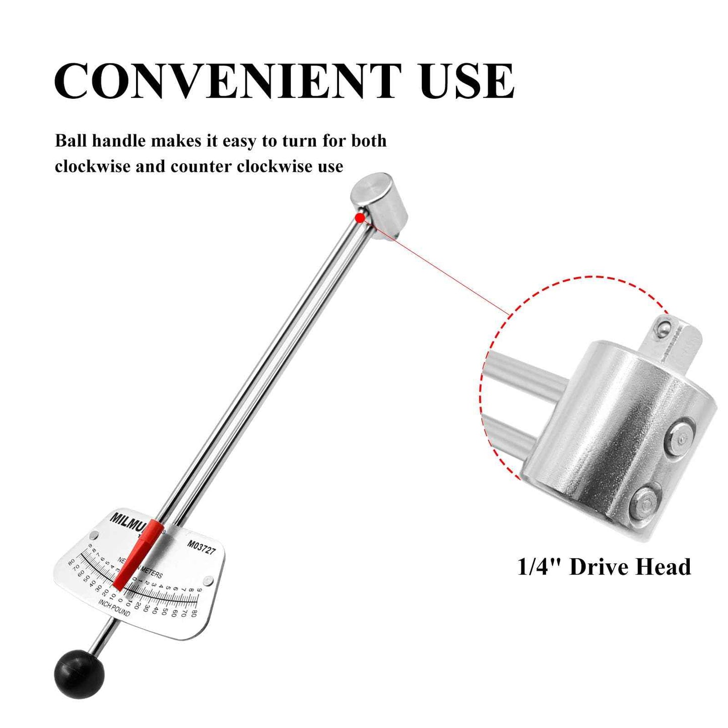 MILMUMU 1/4" Drive Beam Torque Wrench Precision Instrument-Compatible with SAE and MM Bicycle and Automotive Wrench -0-80 Inch-Pounds, 0-9 Newton Meters
