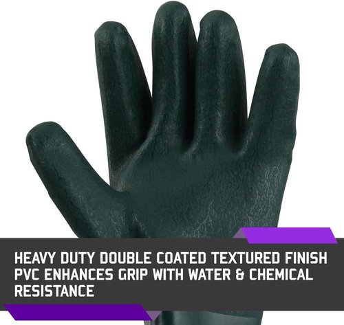 Glove Station Heavy Duty Rubber Gloves - Chemical Resistant, Textured Finish, Durable PVC Coating