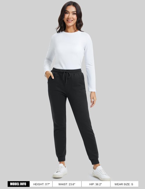 MAGCOMSEN Sherpa Lined Sweatpants Women Winter Thermal Fleece Joggers Warm Cotton Athletic Pants with Pockets Black M