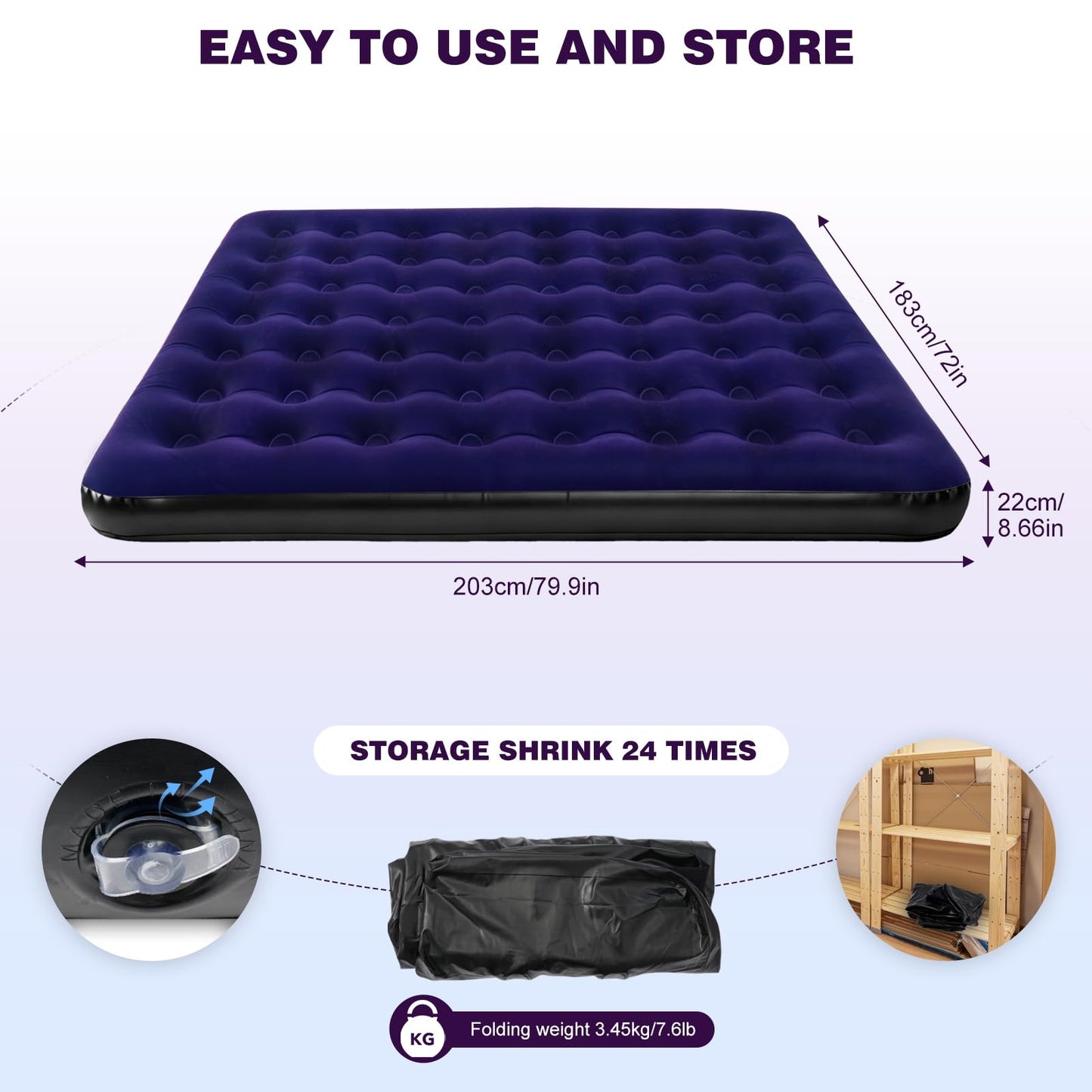 Onirii King Size Camping Air Mattress Bed with Air Pump