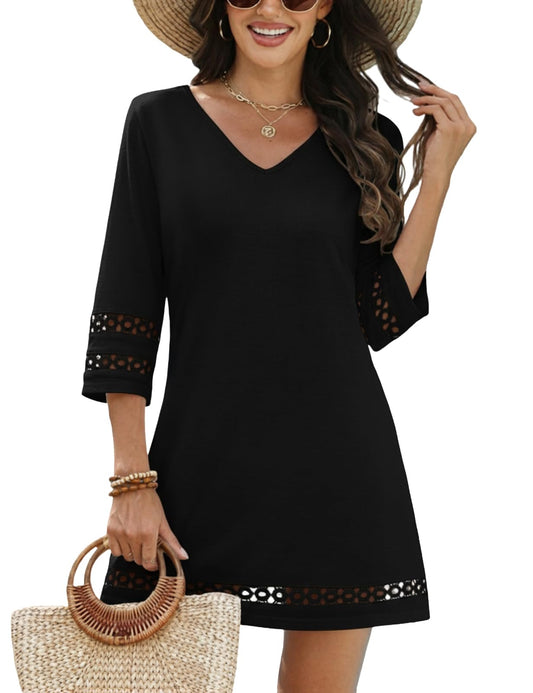 VIMPUNEC Summer Swimsuit Coverup for Women Bathing Suit Cover Up Casual Beach Dress Shirts Black L
