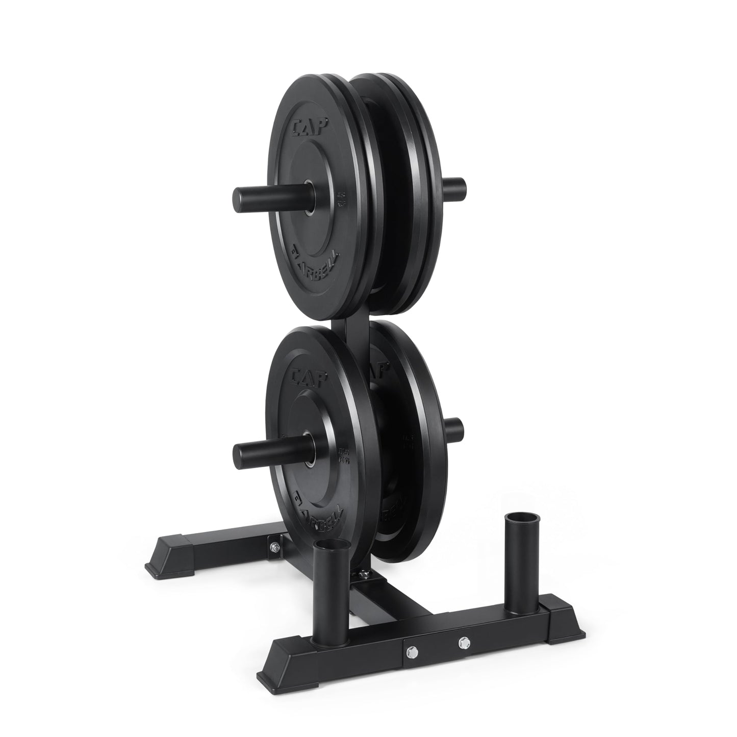 CAP 100 lb Elite Olympic Bumper Plate Set with Compact Storage Rack, 2-Inch Olympic Plates, Medium Bounce Rubber Weight Plates with Stainless Steel Hub, 4 Weight Posts & 2 Barbell Holders for Weightlifting, Strength Training & Home Gym Workouts