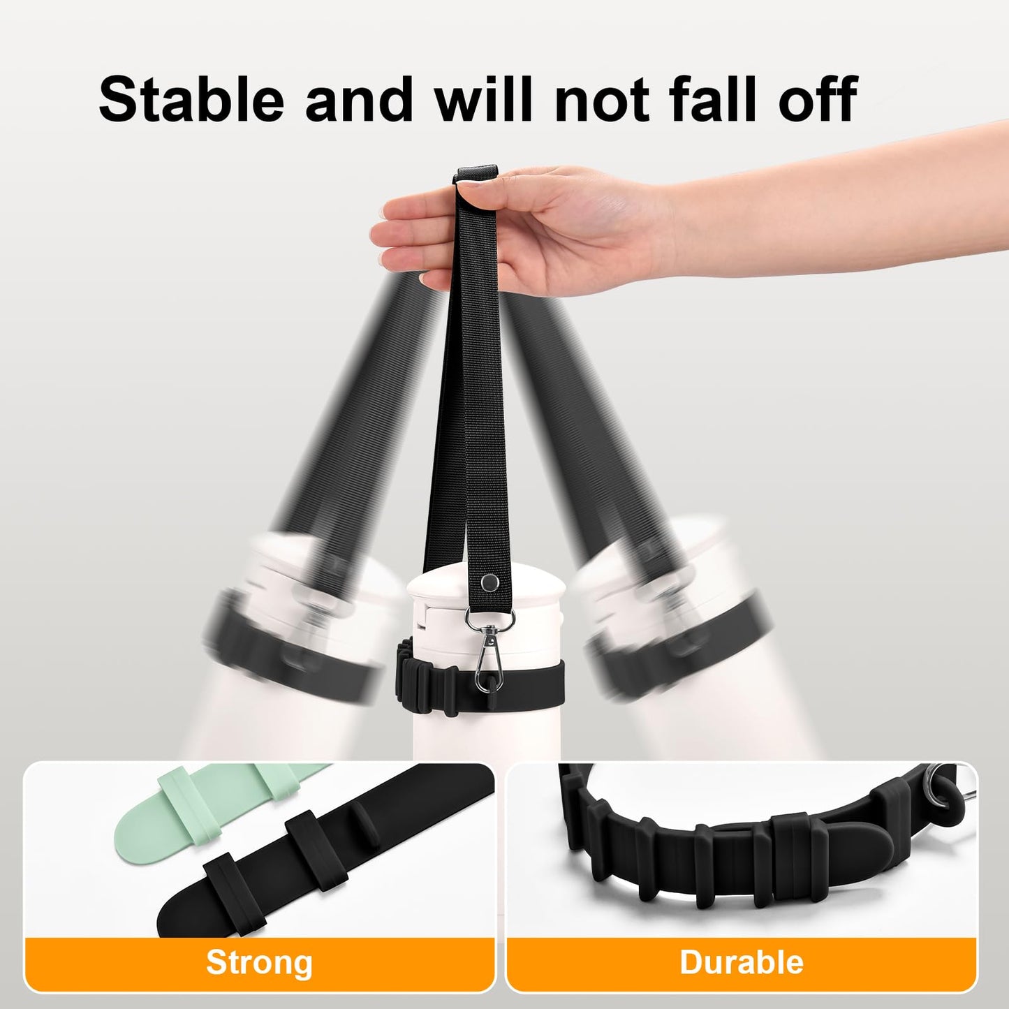 2 Pieces [Black+Green] Silicone Water Bottle Straps, 28.5" Internal Adjustable Water Bottle Holder Straps, Strong and Durable Thick Silicone Material for Stanley 40/30 Ounce Water Bottle Sling