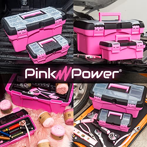 Pink Tool Box for Women - Sewing, Art & Craft Organizer Small & Large Plastic Tool Box with Handle - Pink Toolbox Sewing Tool Storage Box - Portable Mini Locking Tool Boxes (2 Pack)