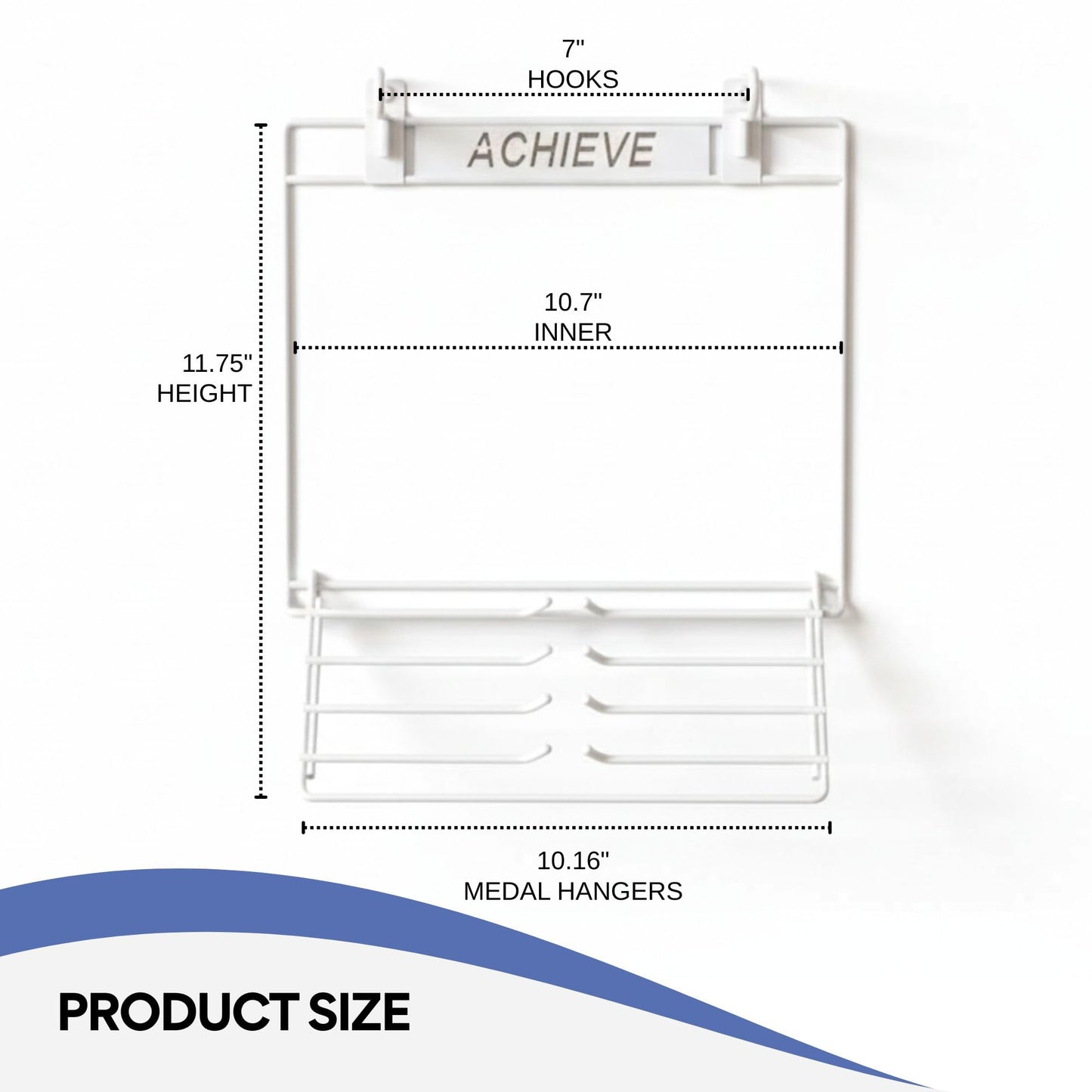 Performore 2-in-1 Wall-Mount Medal & Bib Display Rack | Metal Steel Organizer Rack with 12 Clear Bib Pockets, Hooks & Mounting Kit | Holds 40+ Medals & Bibs | Home, Gym, Sports Room