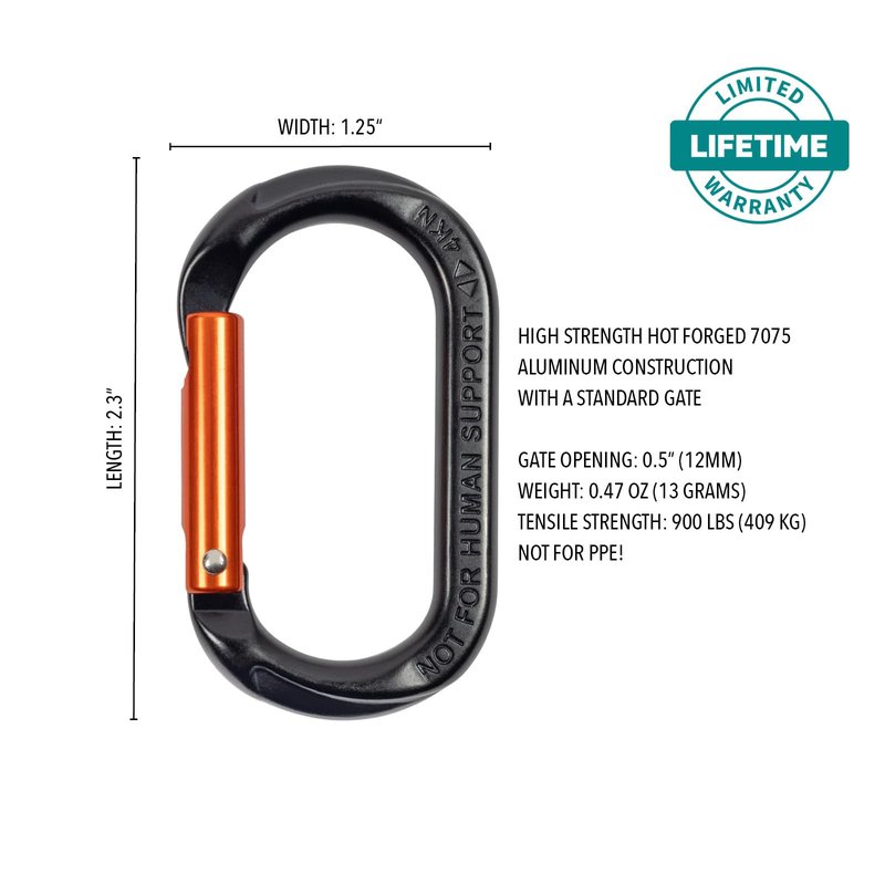 Notch Micro Carabiner Standard Lock Gate - Versatile Tool for Arborists & SRS Climbing, Gate Opening: 0.5”, Height: 2.3”, Tensile Strength: 900 lbs. Weight: 0.49 oz (99380)