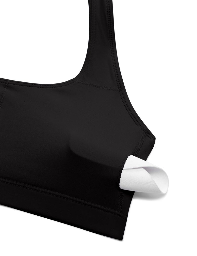 CRZ YOGA Butterluxe Halter Sports Bras for Women - Scoop Neck Padded Open Back Yoga Crop Gym Tops Low Impact Black Small