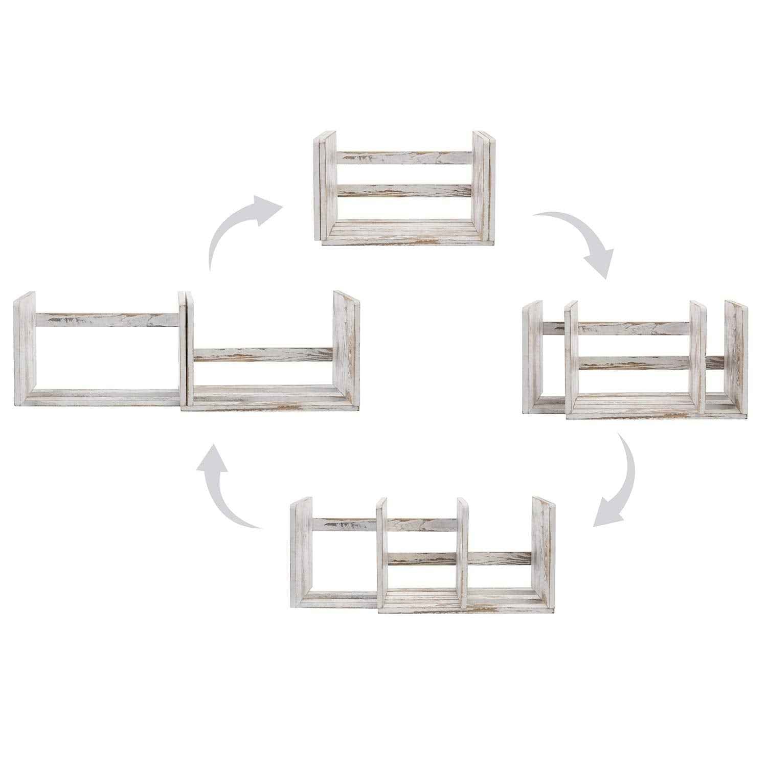 MyGift Rustic Expandable Whitewashed Wood Desktop Bookshelf/Adjustable Tabletop Book Holder Organizer Rack