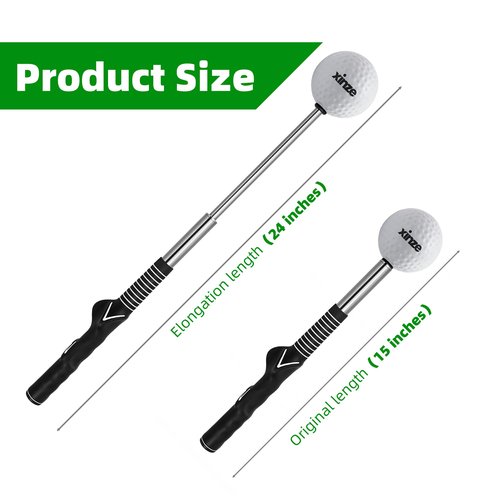 xinze Retractable Golf Swing Trainer and Club Grip Trainer 2-in-1 Bundle,Right Hand Golf Training Aid,Click Stick