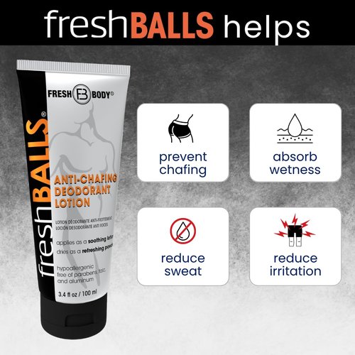 Fresh BALLS Cream - Men's Anti-Chafing Lotion | Soothing Powder for Groin Comfort - 3.4 fl oz