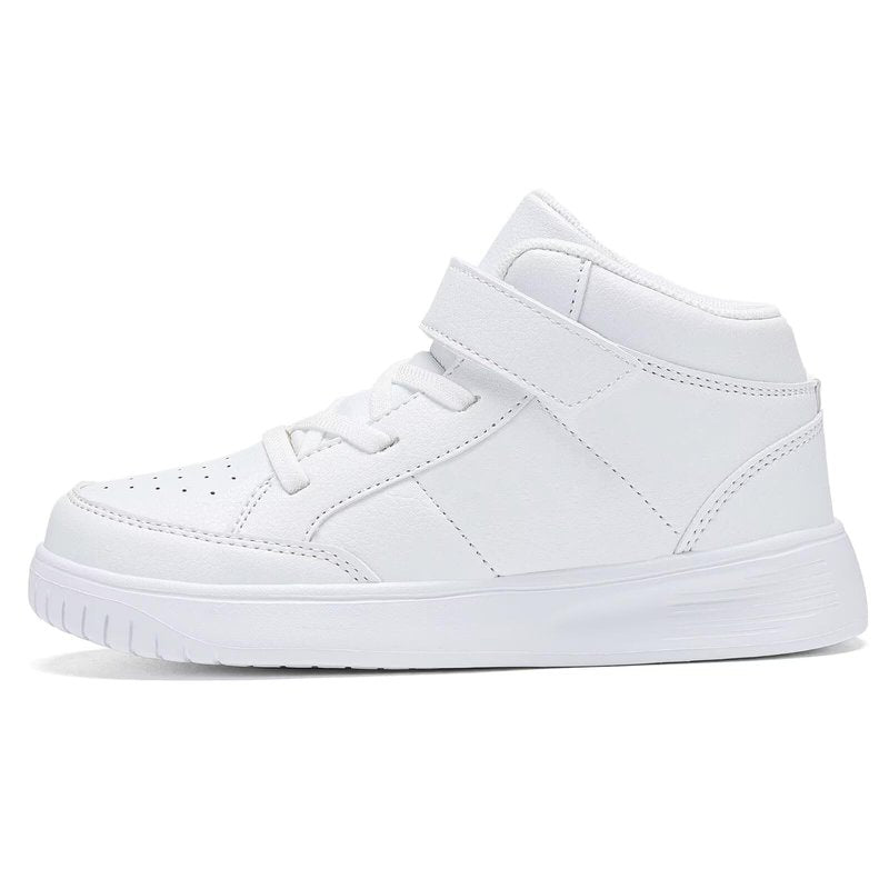 Yadurdu Kids White Running Shoes for Boys High Top Lightweight Breathable Strap Athletic Sports Shoes Girls Outdoor Casual Sneakers Big Kid Size 5
