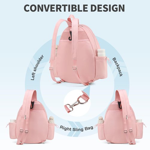 SUIKIHUM Convertible Tennis Sling Bag Crossbody Backpack Waterproof Reversible Tennis Racket Bags for Women Men (Pink)