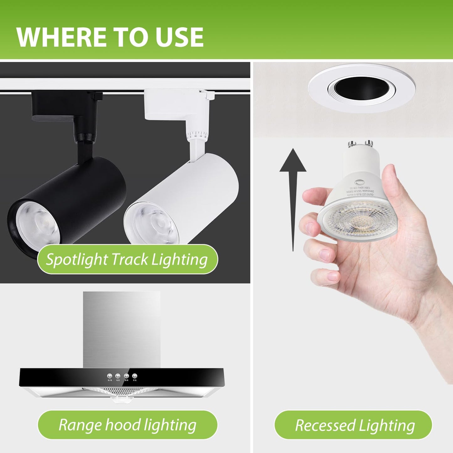 SETEN 6 Pack GU10 LED Bulbs, 6W (50W Halogen Equivalent) Dimmable 5000K Daylight, 580LM, for Track Lighting, Recessed Can Lights, Kitchen & Display Lighting