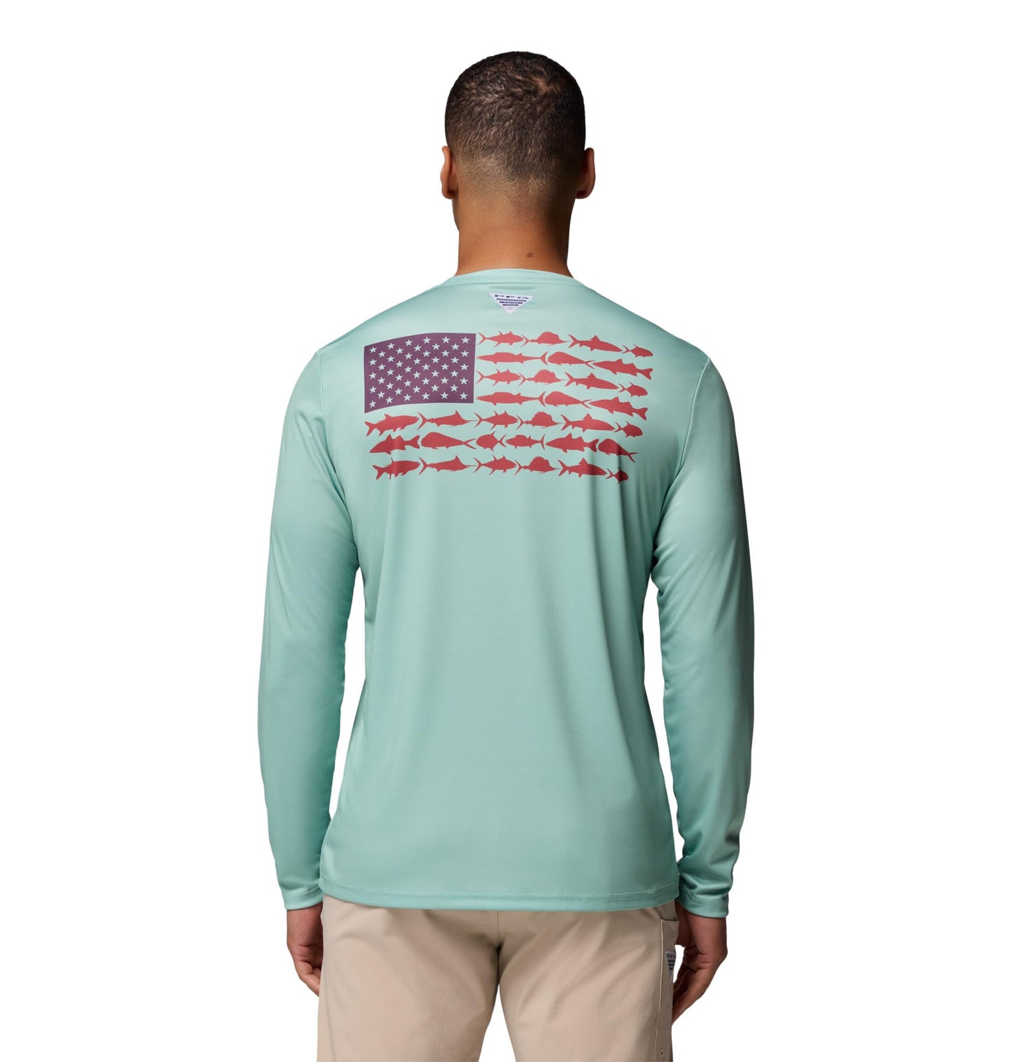 Columbia Mens Terminal Tackle PFG Fish Flag Long Sleeve, Misty Jade/Dusty Purple, Large