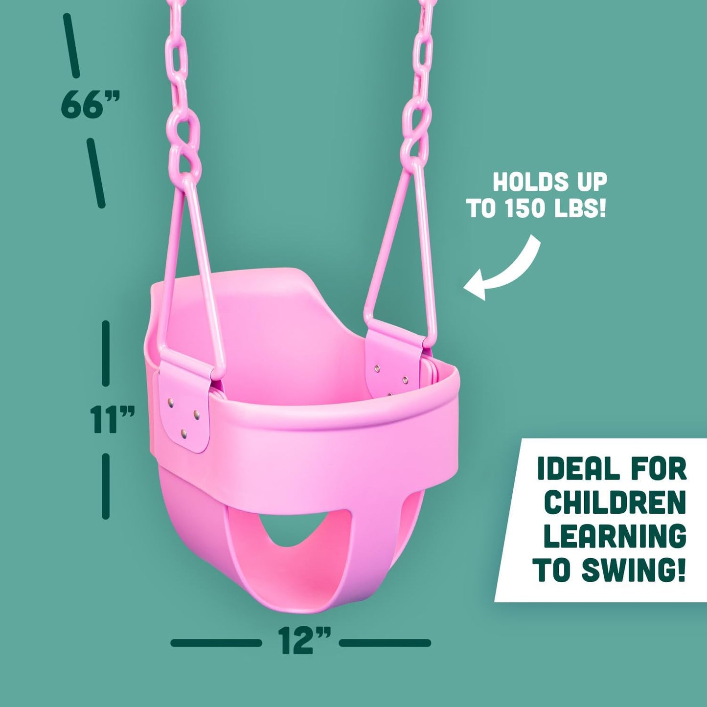 Squirrel Products Premium High Back Toddler Swing Seat - Easy Install with Plastic Coated Chains - Pink