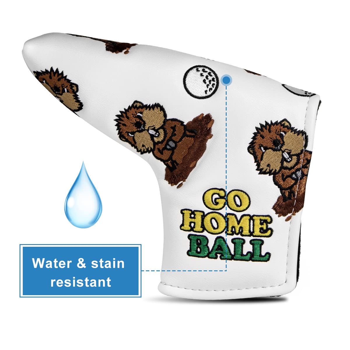 Barudan Golf Putter Head Cover Magnetic Blade Putter Cover Headcover Gopher Headcover Golf Gift for Husband or Dad (White)