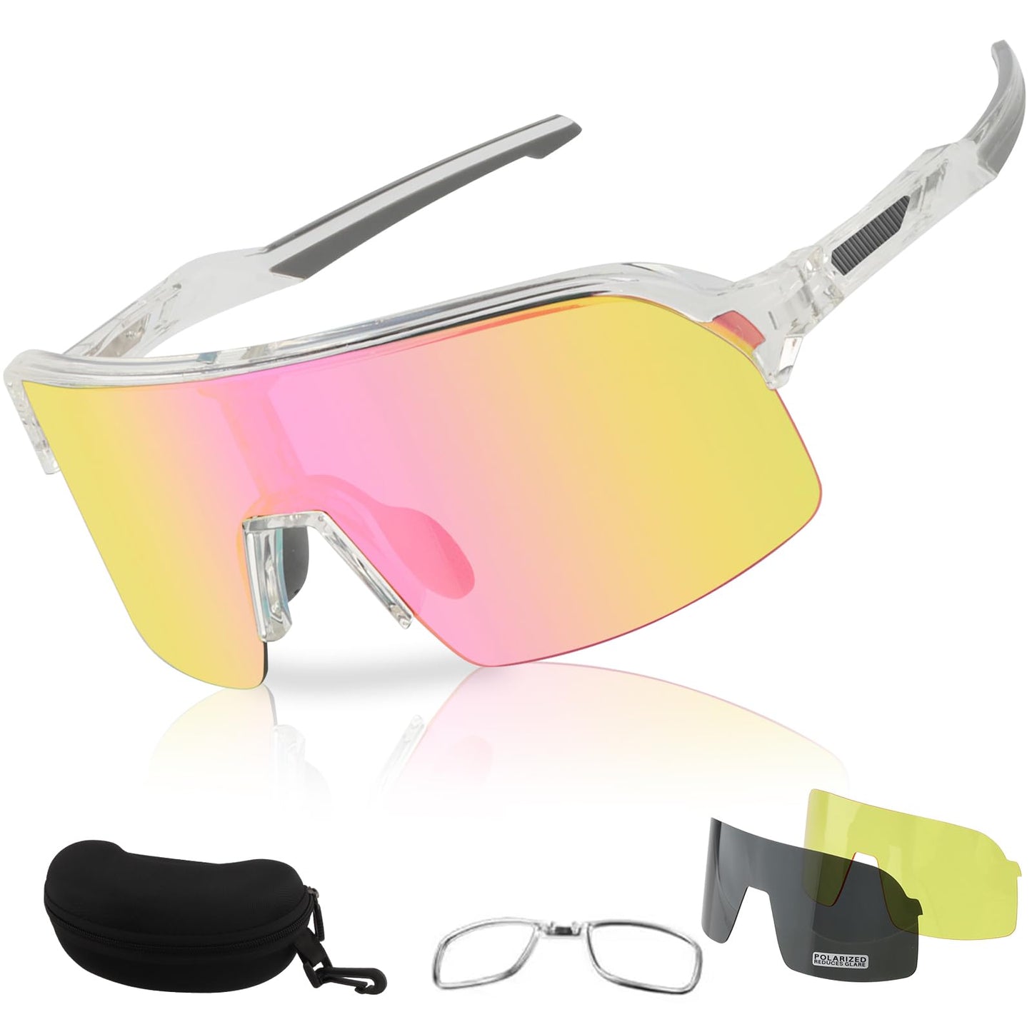 ToopMount Cycling Sunglasses with 3 Interchangeable Lenses, UV 400 Protection Coating Glasses of Semi Rimless TR90 Frame, Polarized Sport Glasses for Baseball Hiking, Athletic Sunglasses Men Women