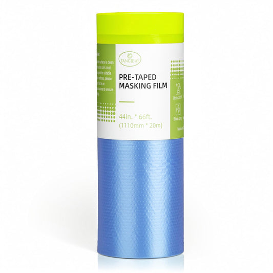 Pre-Taped Masking Film for Painting - 44" x 66' Painters Plastic Sheeting with Automotive Paint Tape and Drape for Covering Cars, Walls, Windows and Furniture Protection (1 Roll)
