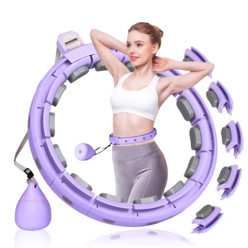 Infinity Hoop Smart Silent Weighted for Adults - Adjustable 30-50 Inch Exercise Hoop for Women's Weight Loss & Workout - Detachable Fitness Ring with Massage Balls, Belly Fat Burner Equipment (Purple)