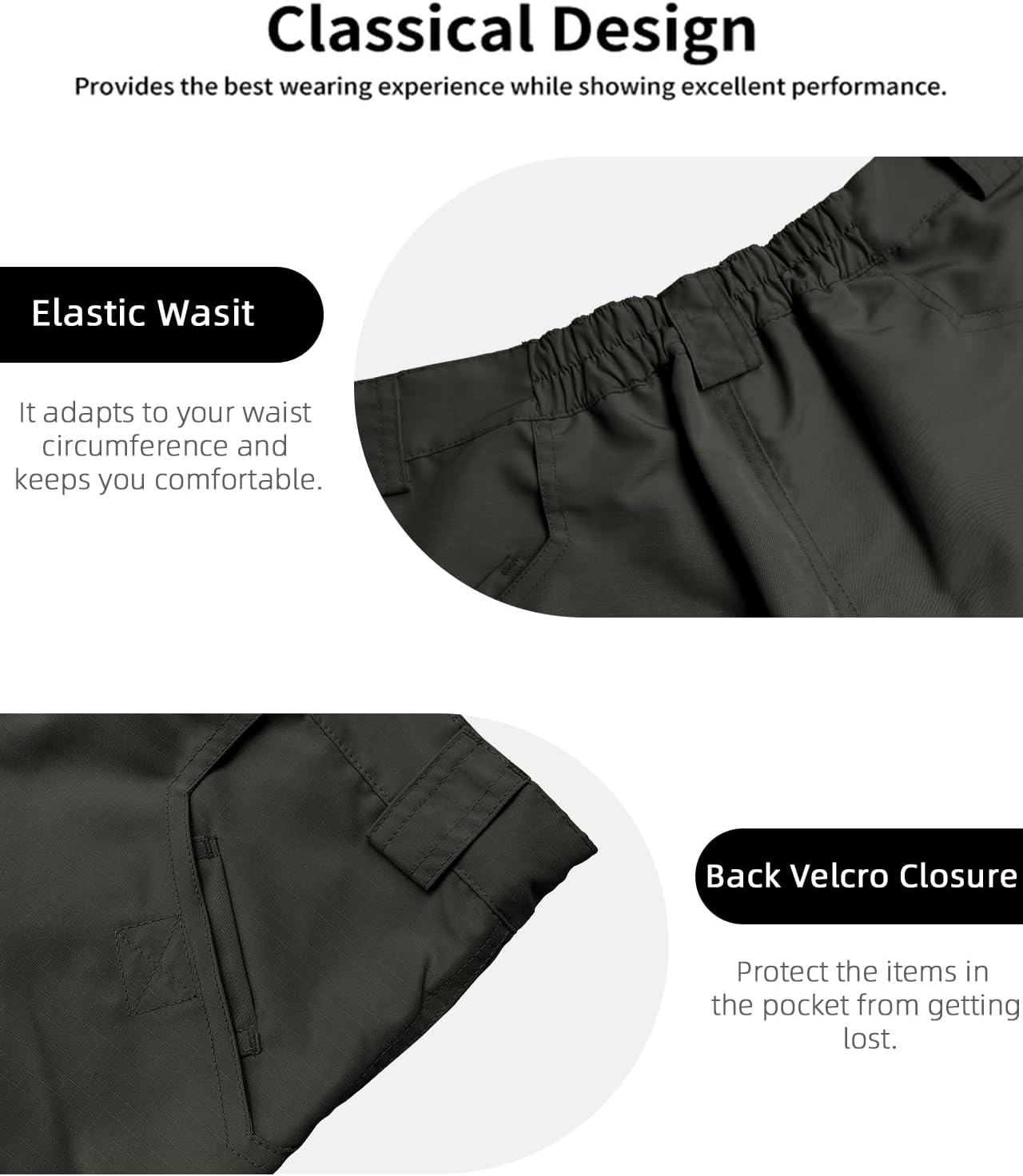 Whox Men's Hiking Cargo Shorts - Tactical Waterproof Design with 6 Pockets for Work & Outdoor Activities