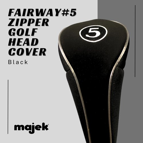 Black Golf Zipper Head Cover #5 Fairway Wood Metal Headcover Neoprene Traditional Plain Protective Cover Fits All Fairway Golf Clubs for Golfing Buddies