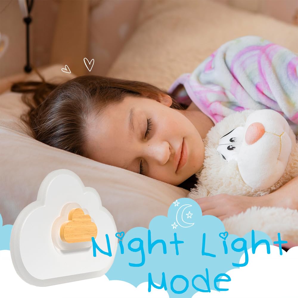 LED Wood Cloud Cartoon Kids Ceiling Light 23.62in - 3000-6500K with Nightlight - Bedroom Nursery Lamps for Girls & Boys