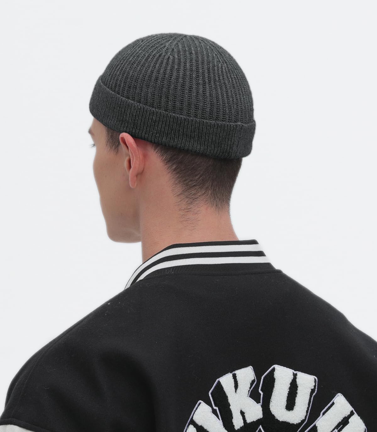 ROYBENS Thin Swag Wool Knit Cuff Short Fisherman Beanie for Men Women, Winter Warm Hats,Trawler Watch Hat Soft Spring Fall Skull Cap Unisex Dark Gray