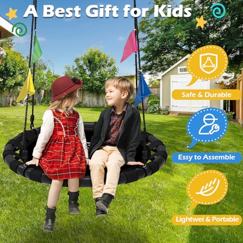 HeyZoo Saucer Swing 40 In. with 360° Swivel, 900lb Capacity - Black