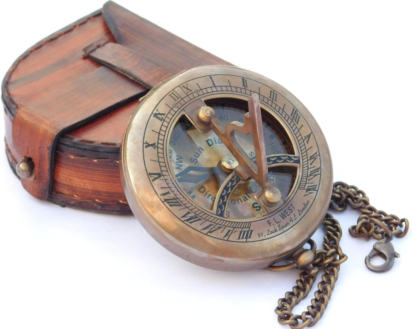 Sundial Clock Engraved Brass Pocket Portable Compass Gifts for Men, Him, Son, Husband, Grandson, Boys | Engravable Antique Gift Compasses for Graduation, Baptism,
