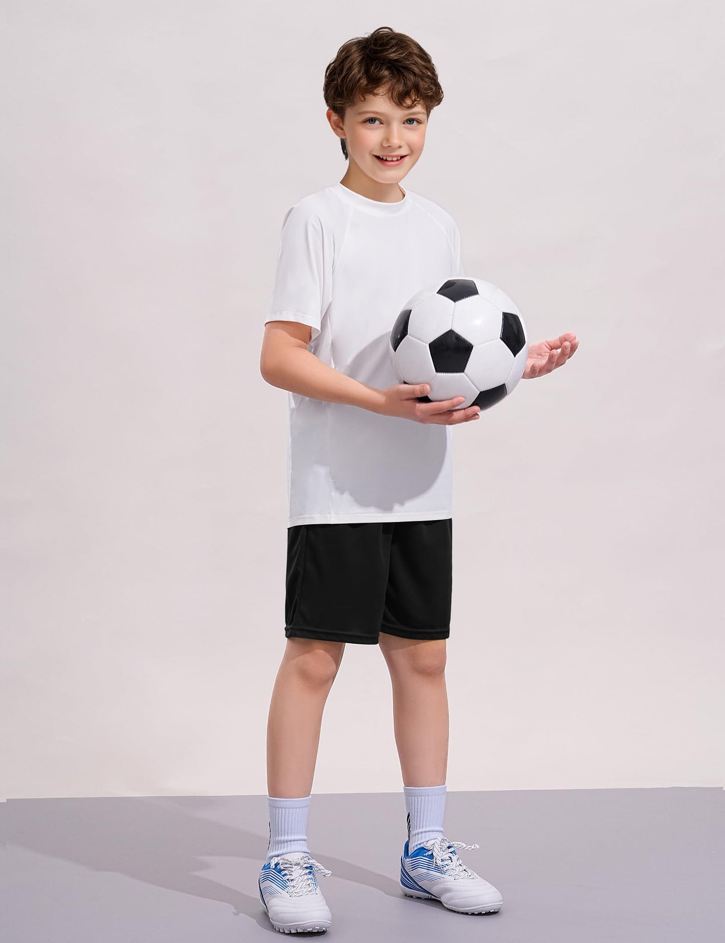 Somaibo Boys Athletic Shorts Youth Quick Dry Soccer Basketball Running Gym Performance Mesh Sports Shorts for Kids 11-12 Years Black
