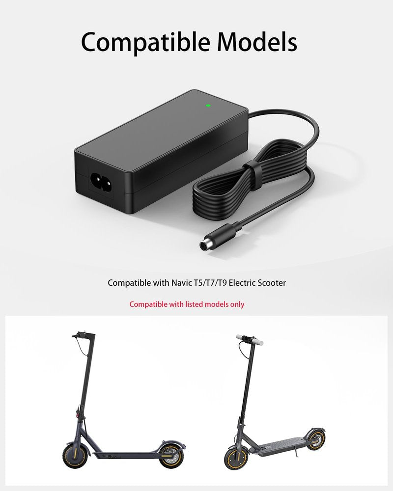 VHBW 42V for Navic Electric Scooter Charger, Compatible with Navic T5/T7/T9, Replacement Navic Scooter Charger for 8.5" E-Scooter with LED Indicator and DC Plug