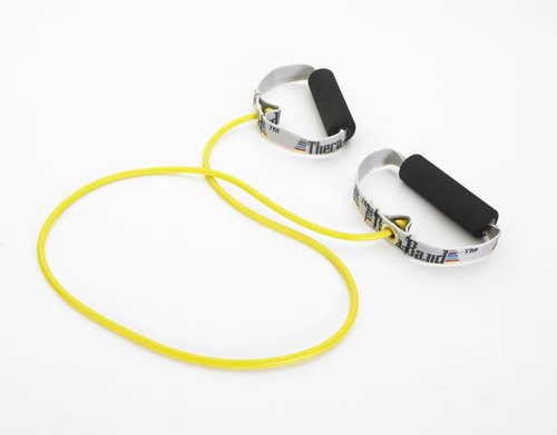 THERABAND Resistance Tubes, Professional Latex Elastic Tubing with Soft Handles, Full Body Exercise, Physical Therapy, Lower Pilates, At-Home Workouts, & Rehab, 48 Inch, Yellow, Thin, Beginner Level 2