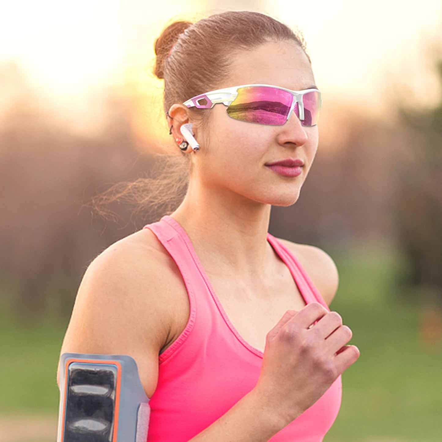 BEACOOL Polarized Sports Sunglasses for Men Women Running Baseball Cycling Driving Fishing Golf Motorcycle UV400 Sun Glasses (Half Frame, GlossyWhite Pink)