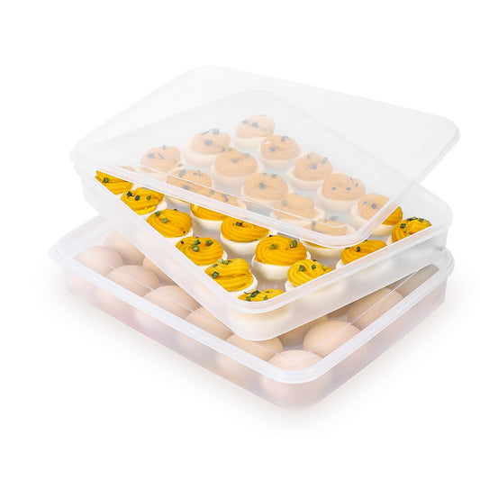 coxiecc Deviled Egg Containers with Lid, (Set of 2), Stackable Deviled Egg Carrier for 48 Eggs, Clear Egg Holder for Fridge with Lid, Portable Plastic Deviled Egg Tray for Party, Easter Eggs Tray