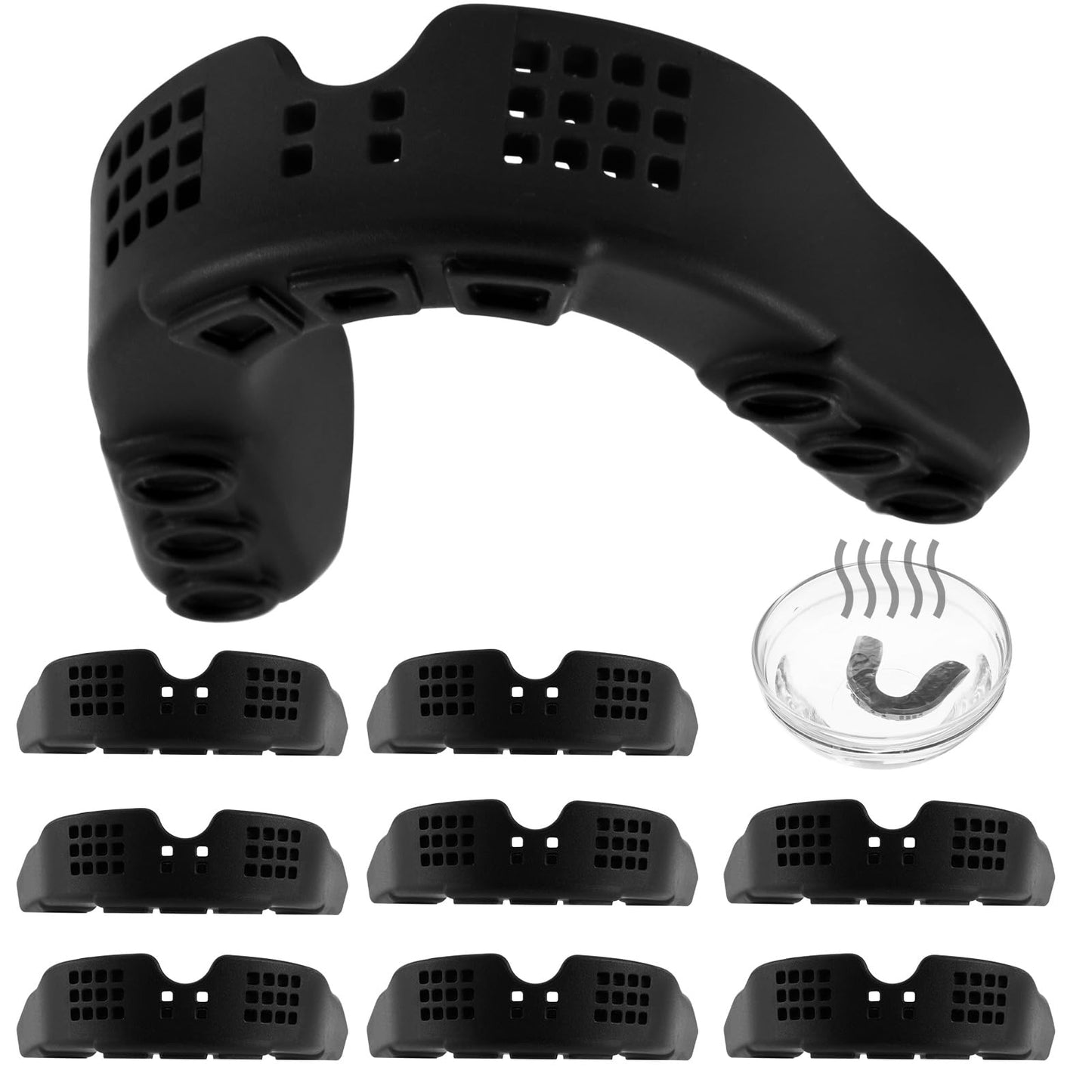 BBTO 10 Pack Sports Mouth Guard, Moldable Breathable Mouthguard with Perforation for Men Women Adult Team Sports(Black)